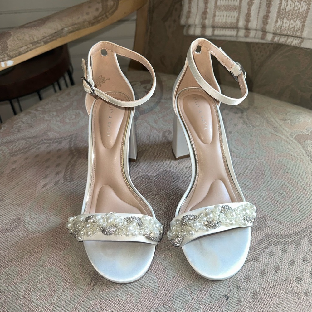 Kelly & Katie White Pearl Embellished Heels